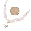 Alloy Crystal Rhinestone Star Pendant Natural Rose Quartz Chip and Round White Glass Pearl Beaded Necklaces NJEW-JN05696-01-3