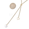 Adjustable Natural Keshi Pearl Heart Pendant 304 Stainless Steel Box Chain Lariat Necklaces NJEW-JN05947-3