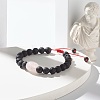Natural Morganite & Rose Quartz & Lava Rock Braided Bead Bracelets Set for Girl Women BJEW-JB06972-02-5