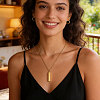 201 Stainless Steel/Brass Coated Iron Rectangle Pendant Necklace NJEW-CO0001-01-6