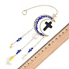 Cross Synthetic Turquoise & Brass Moon Suncatchers HJEW-JM05019-3