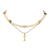Brass Fish Pendant Natural Butter Jade and Petrified Wood Beaded Double Layer Necklaces NJEW-JN06688-2