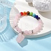 Raw Rough Natural Rose Quartz Charm Bracelets BJEW-JB10298-02-2