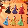Halloween Cotton Threads Tassel & Synthetic Turquoise Skull Pendant Decorations HJEW-JM03757-1