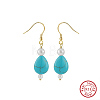 Natural Turquoise & Shell Pearl Beaded Dangle Earrings EJEW-L294-005G-1