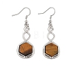 Hexagon Natural Tiger Eye Dangle Earrings EJEW-K298-01P-12-4