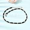 Natural Black Onyx(Dyed & Heated) & Synthetic Non-magnetic Hematite Column Beaded Necklaces with 304 Stainless Steel End Chains NJEW-K301-01A-1