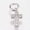 Brass Micro Pave Cubic Zirconia Tiny Cross Charms X-ZIRC-E147-62P-1