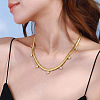 6MM 304 Stainless Steel Flat Snake Chain Necklaces with Clear Cubic Zirconia Tassel for Women AU3115-3