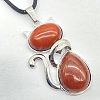 Natural Red Jasper Alloy Cat Shape Pendant Necklaces KJ2639-15-1
