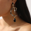 Moon with Teardrop Alloy Rhinestone Dangle Stud Earrings FS-WG3EB84-01-3