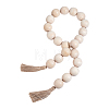 Wood Round Bead with Jute Cord Tassel Display Decorations HJEW-PH02453-1