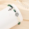 Gradient Natural Mixed Stone Faceted Round Beaded Stretch Bracelets with Alloy Saint Benedict Medal BJEW-JB14401-02-2