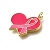 October Breast Cancer Pink Awareness Ribbon Brass Enamel Pendants KK-G525-10G-05-2