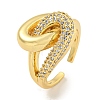 Rack Plating Brass Micro Pave Cubic Zirconia Wrapped Knot Open Cuff Ring for Women RJEW-C082-17G-1