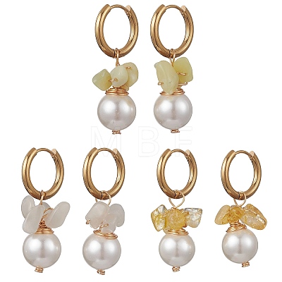 3 Pairs Round 202 Stainless Steel Hoop Earrings EJEW-JE06974-04-1