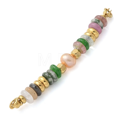 Natural Mixed Gemstone & Plastic Imitation Pearl Disc Beaded Connector Charms/Links STAS-L277-11G-03-1