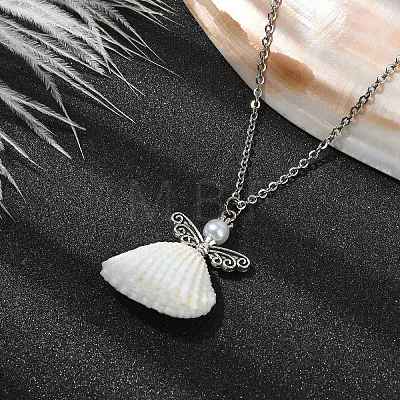 Natural Shell Fairy Pendant Necklace NJEW-JN04611-1