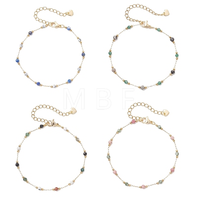 Handmade Mixed Stone Beads & 316 Stainless Steel Round Link Chains Bracelets BJEW-JB13340-1