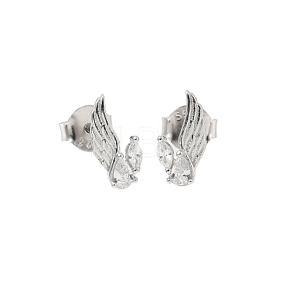 925 Sterling Silver Clear Cubic Zirconia Stud Earrings EJEW-Q032-01A-P-1