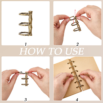 6-Ring Bamboo Stick Alloy Loose Leaf Book Binder Hinged Rings FIND-CP0003-97AB-1