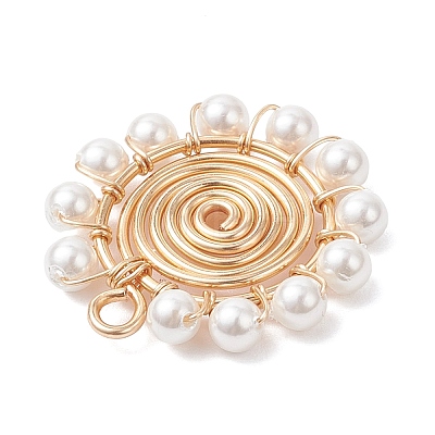 4Pcs 4 Styles Shell Pearl Round Beaded Copper Wire Wrapped Pendants PALLOY-TA00328-1