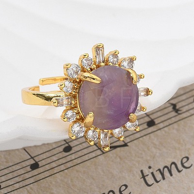 Sunflower Natural Amethyst Finger Rings RJEW-B113-03G-08-1