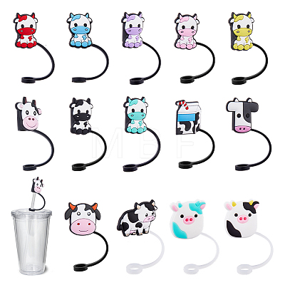 DICOSMETIC 14Pcs 14 Style Cow Theme Silicone Straw Cap AJEW-DC0001-46-1