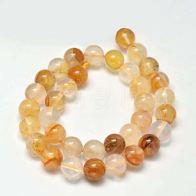 Natural Yellow Hematoid Quartz Round Beads Strands G-F266-09-10mm-1