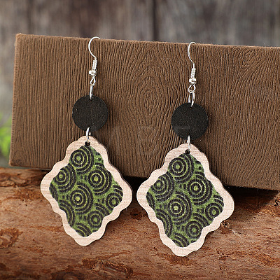 Bohemian Printed Wood & Zinc Alloy Dangle Earrings WG40C0F-01-1