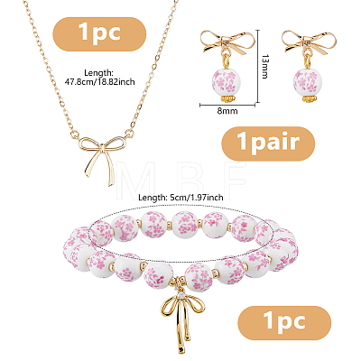 Brass Bowknot Pendant Necklace & Stud Earring & Bracelet Sets SJEW-DC00003-1