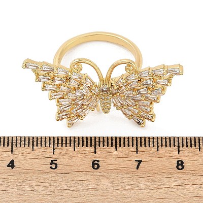 Butterfly Brass Micro Pave Colorful Cubic Zirconia Finger Rings for Women RJEW-G343-30G-02-1