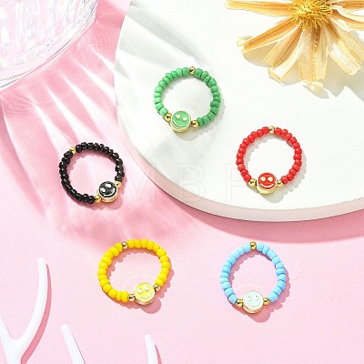 5Pcs 5 Colors Glass Seed Beads Beaded Stretch Finger Ring Sets RJEW-TA00077-1