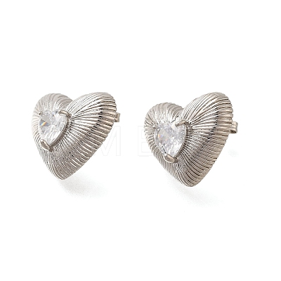 Rack Plating Heart Brass Clear Cubic Zirconia Stud Earrings EJEW-I310-23P-1