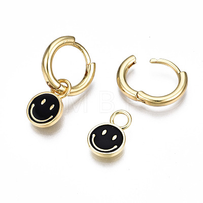 Brass Enamel Huggie Hoop Earrings EJEW-T014-37G-NF-1