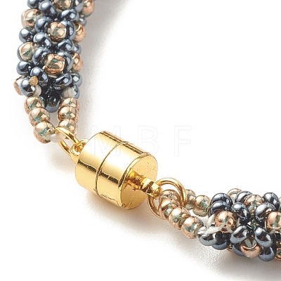Glass Seed Beaded Bracelet with Brass Magnetic Clasps BJEW-JB07801-01-1