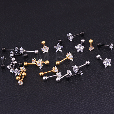 316L Surgical Stainless Steel Clear Cubic Zirconia Star Cartilage Earrings WGC4894-02-1