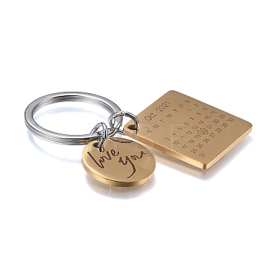 Engraved Calendar Date Stainless Steel Keychain KEYC-A028-G&P-1