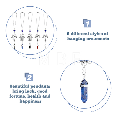 1 Set Hamsa Hand & Evil Eye Hanging Ornament with Bullet Gemstone Charm PALLOY-FH0007-43A-1