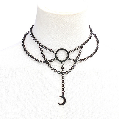 Moon Zinc Alloy Tassel Layered Choker Necklaces FS-WG2E652-03-1