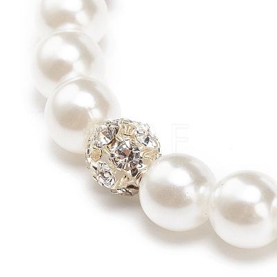 ABS Plastic Imitation Pearl  & Rhinestone Beaded Stretch Bracelet with Alloy Charm for Women BJEW-JB08526-1