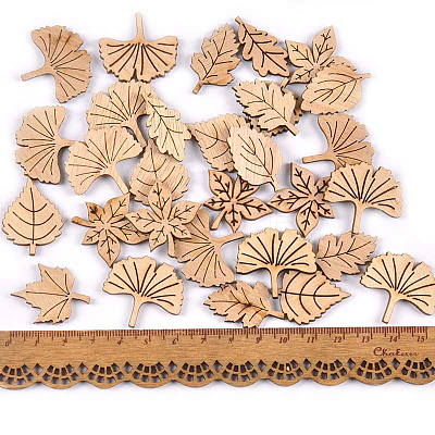 50Pcs Plant Theme Unfinished Wood Leaf Shaped Cutouts WOCR-PW0003-01-1