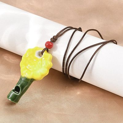 Adjustable Sunflower Porcelain Whistle Pendant Waxed Cord Necklaces for Women FB-CBA68CE-01B-1