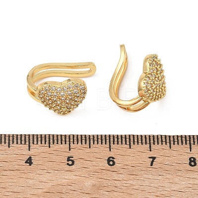Valentine's Day C-Shaped with Heart Brass Micro Pave Clear Cubic Zirconia Cuff Earrings EJEW-L316-01G-08-1