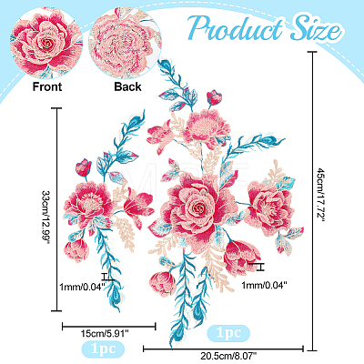 Peony Pattern Polyester Fabrics Computerized Embroidery Cloth Sew on Appliques PATC-WH0001-94-1