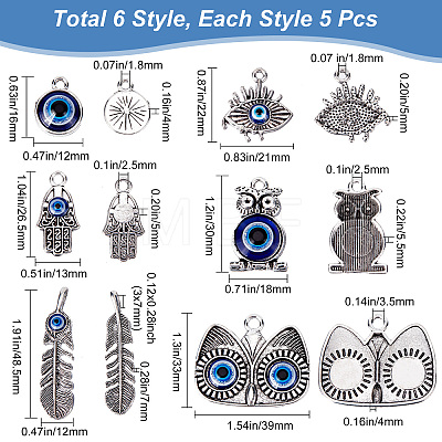 30Pcs 5 Styles Evil Eye Theme Alloy Enamel Pendants FIND-SC0003-85-1