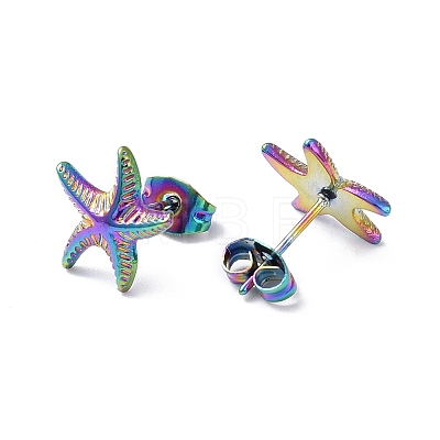 Ion Plating(IP) 304 Stainless Steel Starfish Stud Earrings for Women EJEW-I285-06MC-1