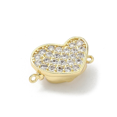 Heart Brass Micro Pave Clear Cubic Zirconia Box Clasps KK-H537-05G-1