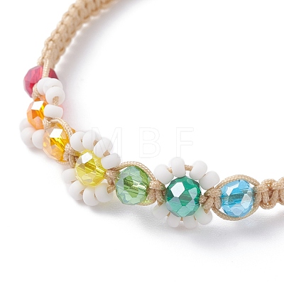 Flower Shape Braided Bead Bracelet BJEW-TA00039-04-1