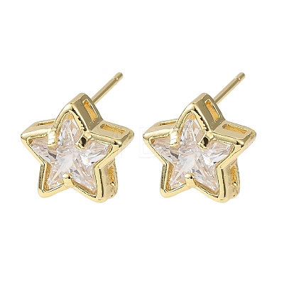 Brass Micro Pave Clear Cubic Zirconia Stud Earrings EJEW-C174-02C-G-1